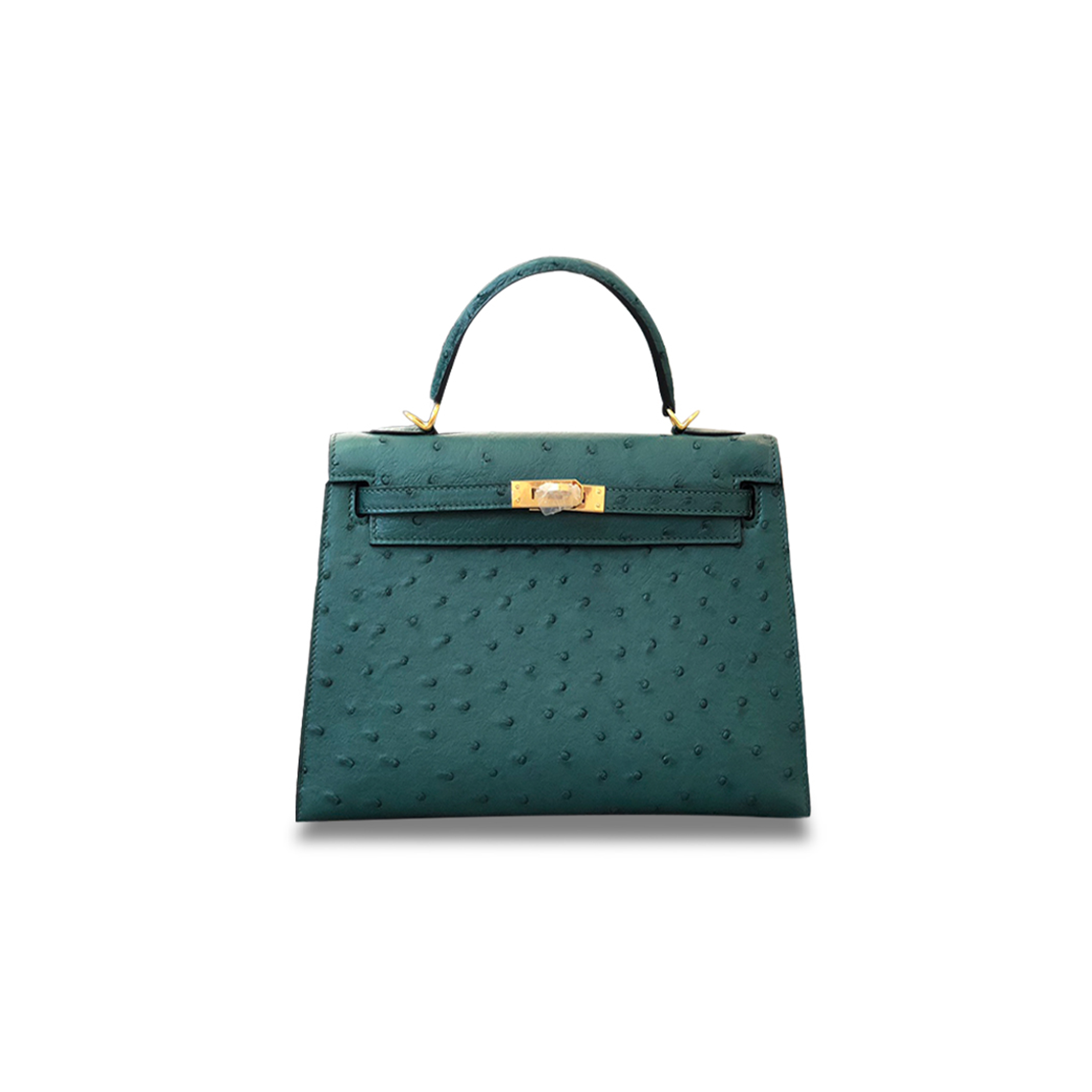 H**mes master kelly 25 ostrich leather peacock green gold buckle (25*17*7cm)